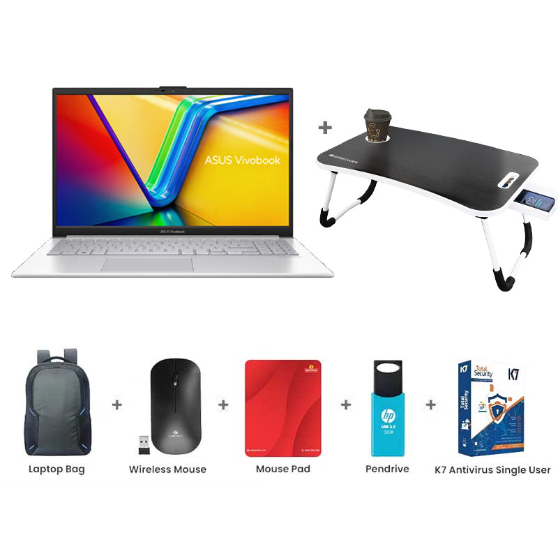 Picture of ASUS Vivobook 16X - Intel Core i5-13420H 16" (40.64 cm) K3605VC-RP413WS Thin & Light Laptop (16GB/ 512GB SSD/ WUXGA Display/ NVIDIA GeForce RTX 3050/ Windows 11 Home/ MS Office/ 1Year Warranty/ Cool Silver/ 1.80 Kg) with Laptop Table + Laptop Bag + Wireless Mouse + Mouse Pad + Pendrive + K7 Antivirus Single User